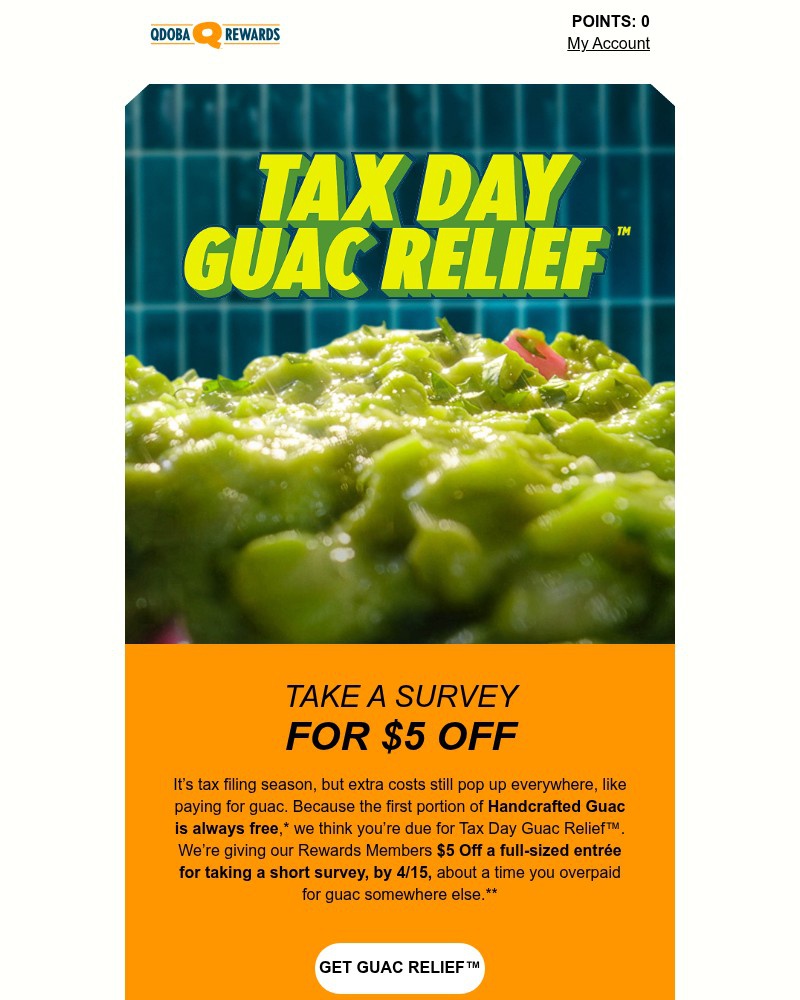 Screenshot of email sent to a Qdoba Registered user
