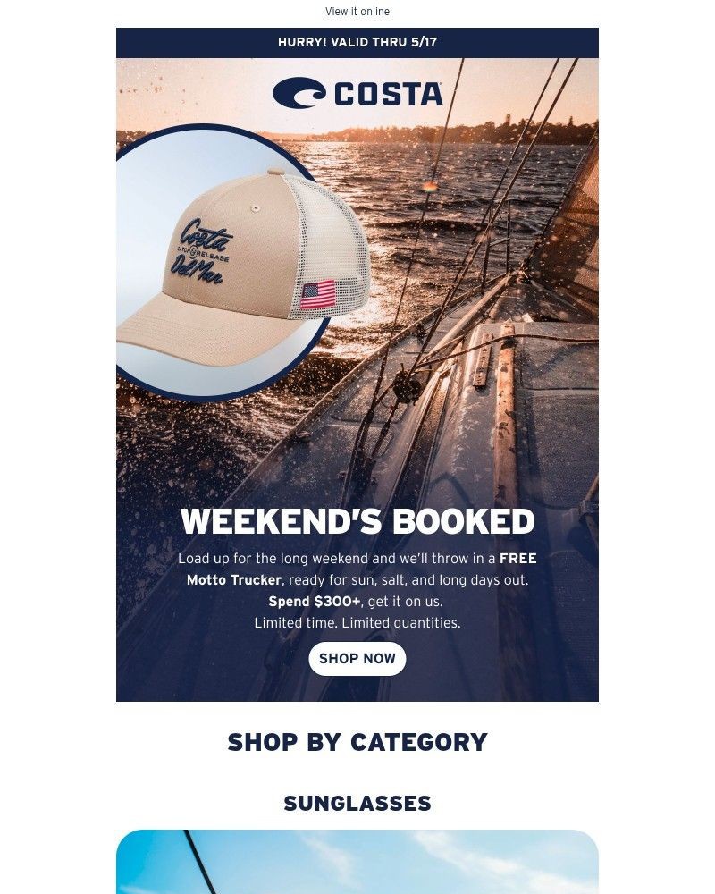 Screenshot of email sent to a Costa del Mar Newsletter subscriber