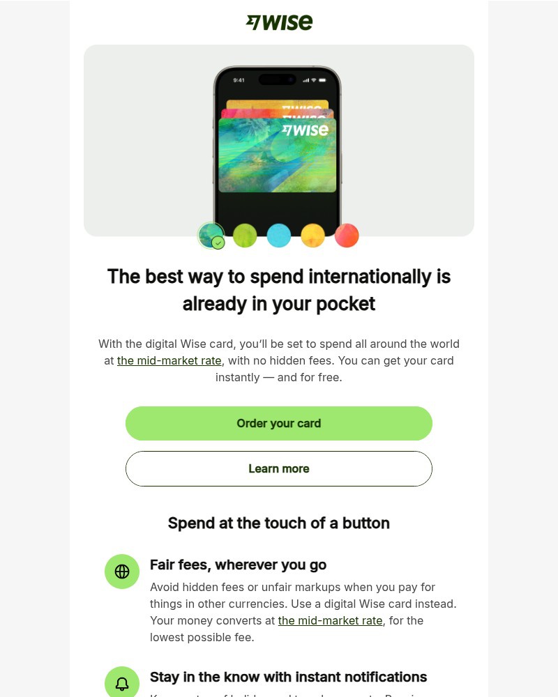 Screenshot of email sent to a Wise Registered user