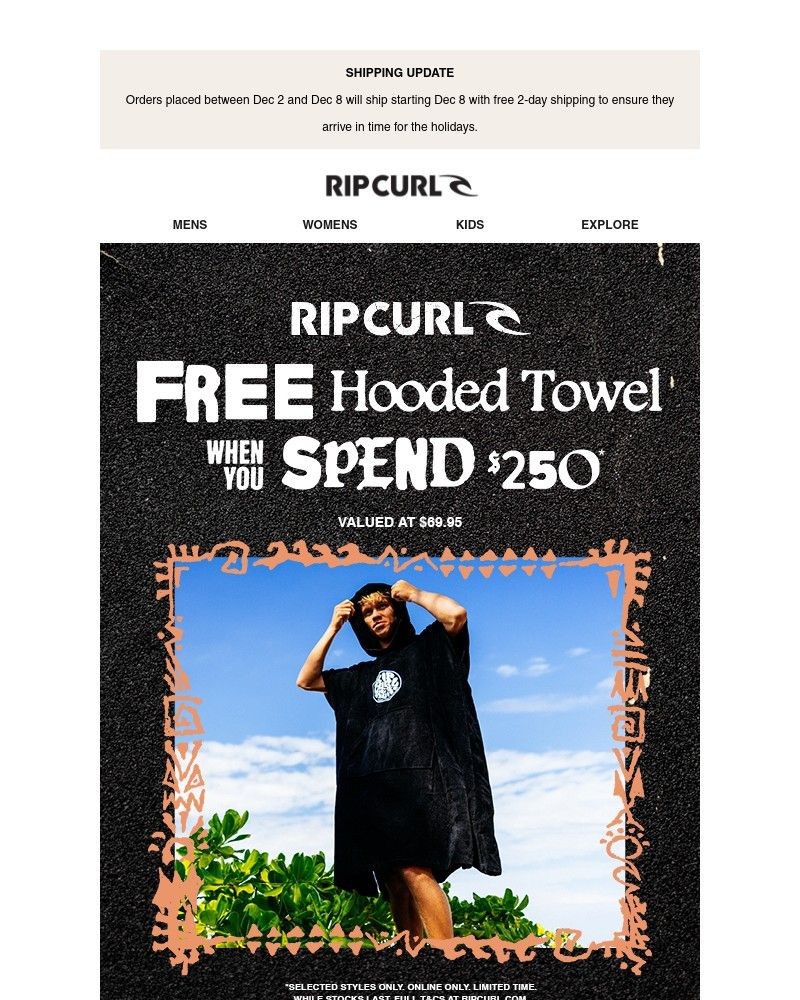 Screenshot of email sent to a Ripcurl Newsletter subscriber