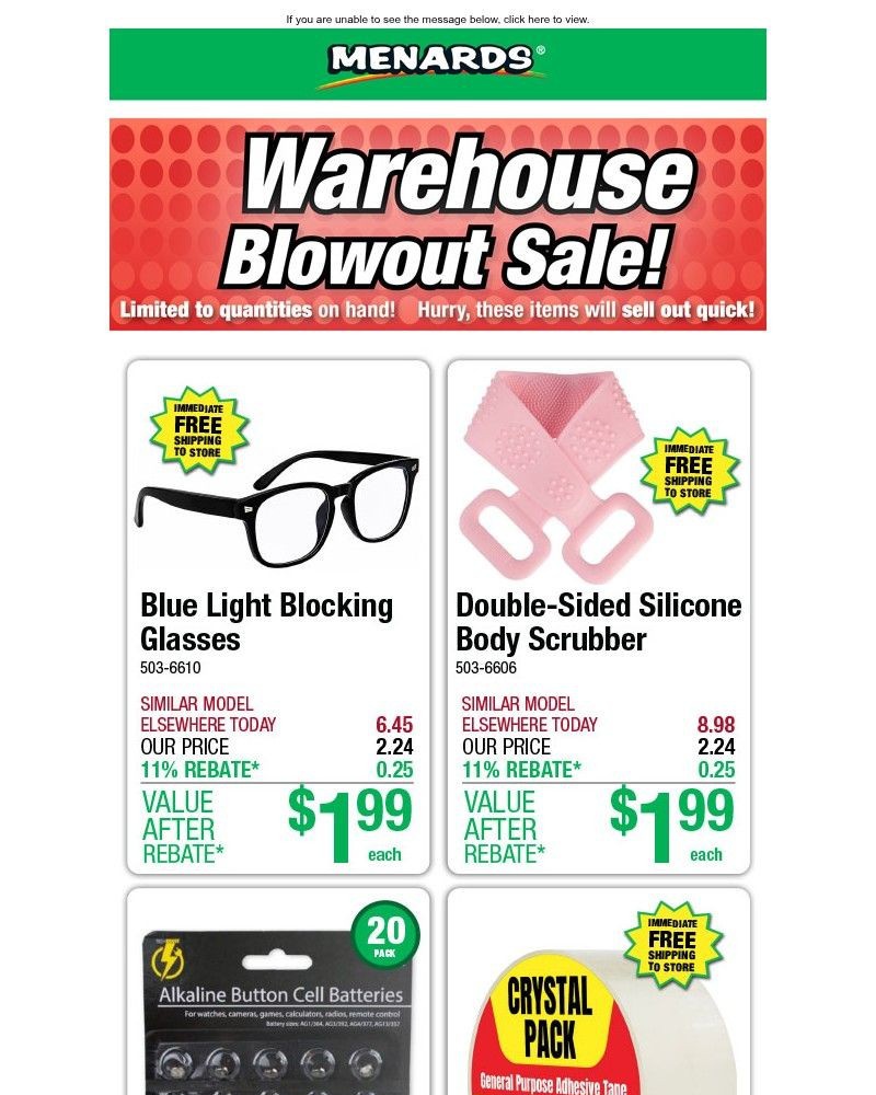 Screenshot of email sent to a Menards Newsletter subscriber