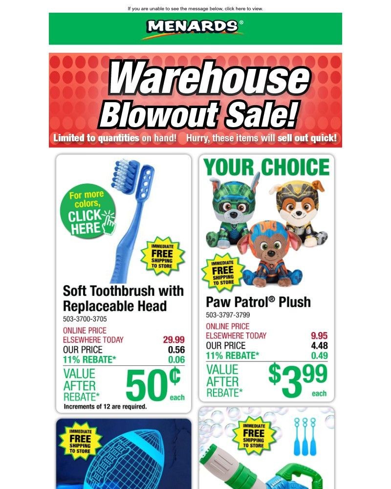 Screenshot of email sent to a Menards Newsletter subscriber
