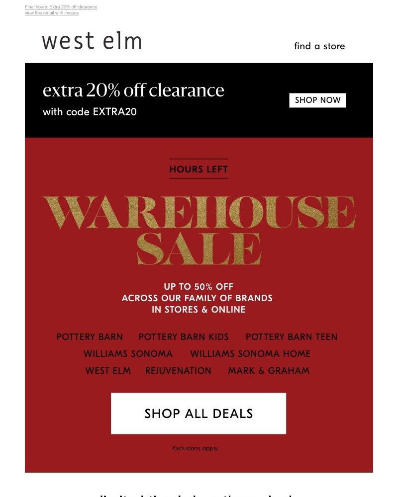 Screenshot of email with subject /media/emails/warehouse-sale-up-to-50-offhours-left-01b495-cropped-e5fba828.jpg