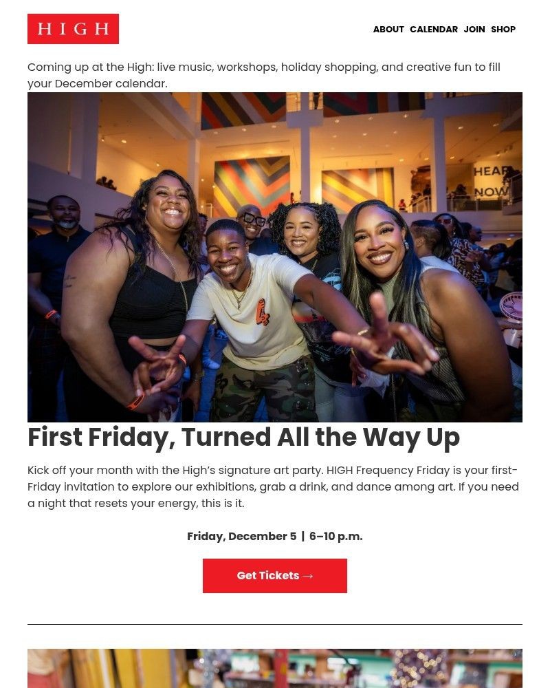 Screenshot of email sent to a High Museum of Art Newsletter subscriber