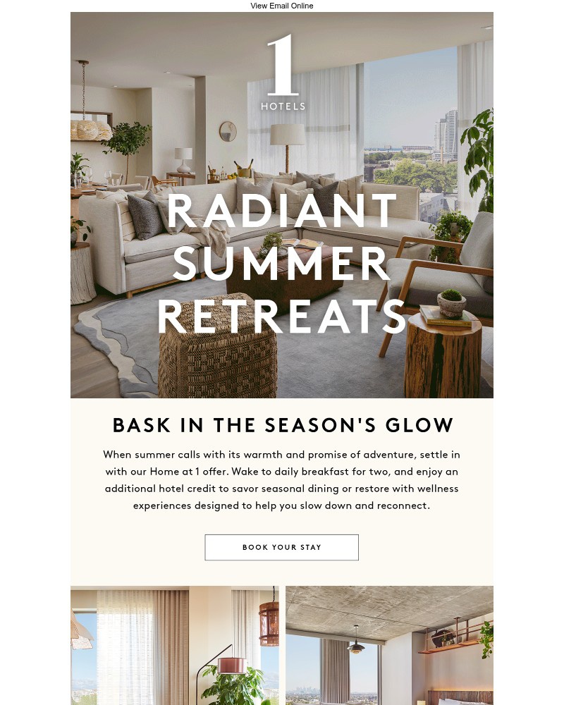 Screenshot of email sent to a 1 Hotels Newsletter subscriber