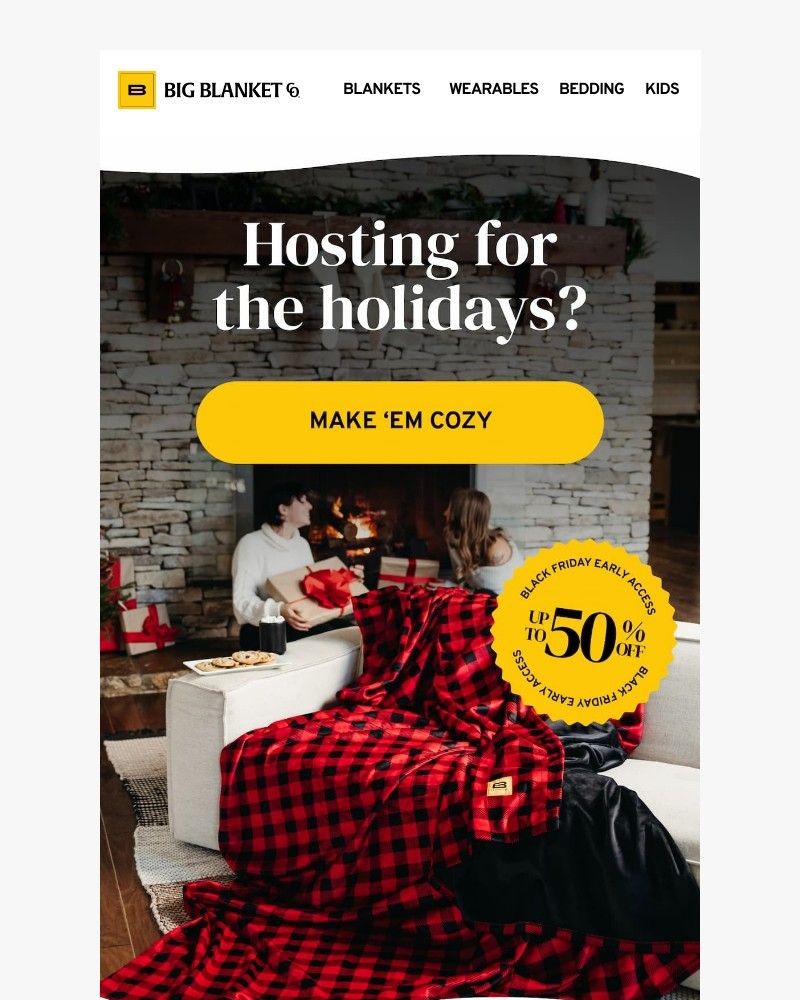 Screenshot of email sent to a Big Blanket Co. Newsletter subscriber