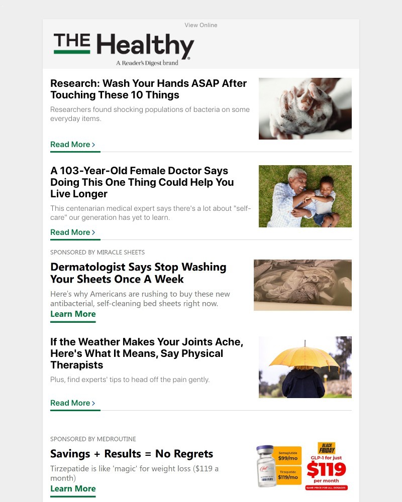 Screenshot of email sent to a Reader’s Digest Newsletter subscriber