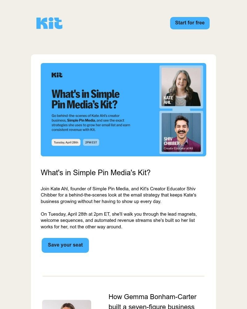 Screenshot of email sent to a ConvertKit Trial user