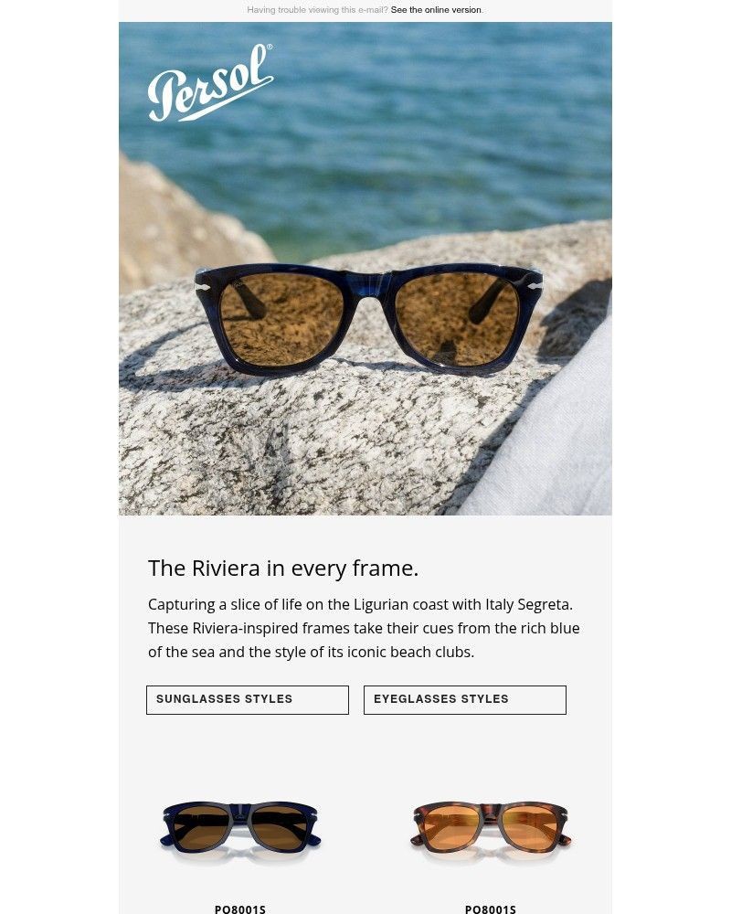 Screenshot of email sent to a Persol Newsletter subscriber