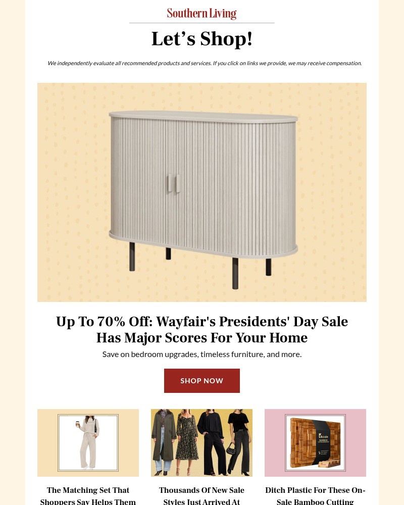 Screenshot of email sent to a Southern Living Newsletter subscriber