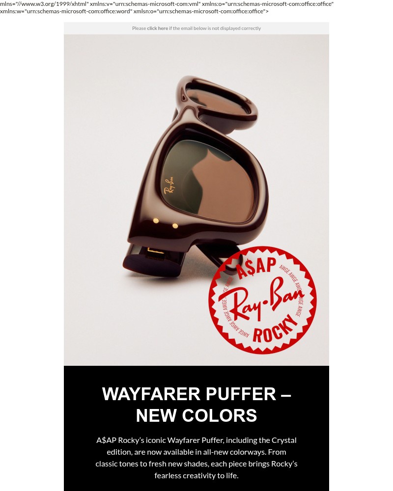 Screenshot of email sent to a Ray-Ban Newsletter subscriber