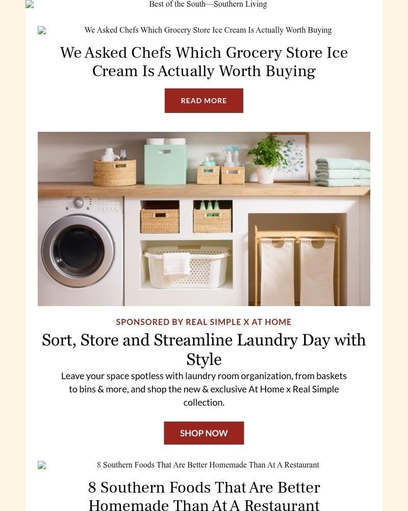 Screenshot of email sent to a Southern Living Newsletter subscriber