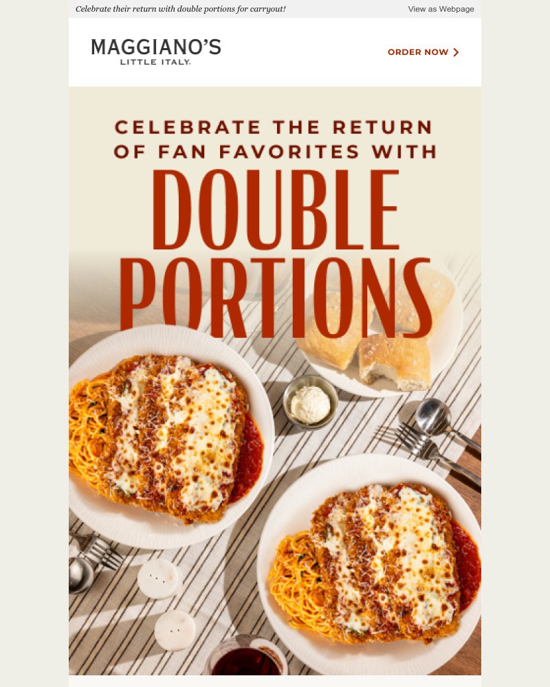 Screenshot of email sent to a Maggiano’s Little Italy Newsletter subscriber