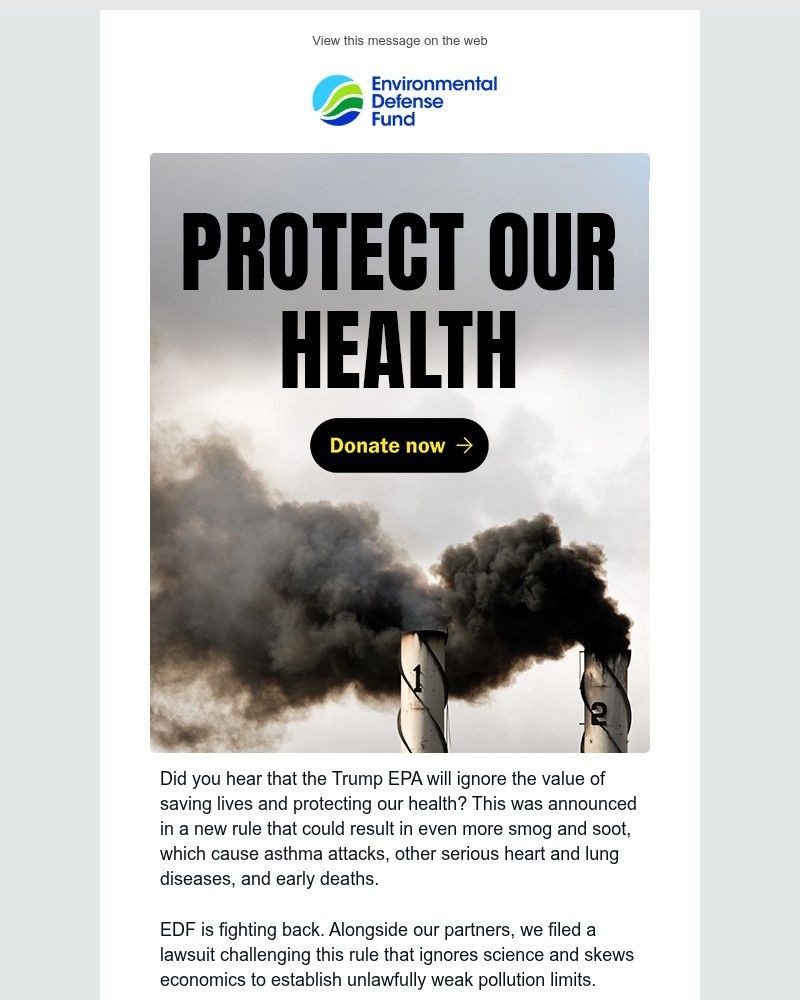 Screenshot of email sent to a Environmental Defense Fund Newsletter subscriber