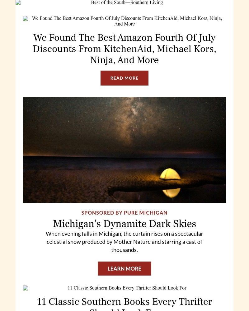 Screenshot of email sent to a Southern Living Newsletter subscriber