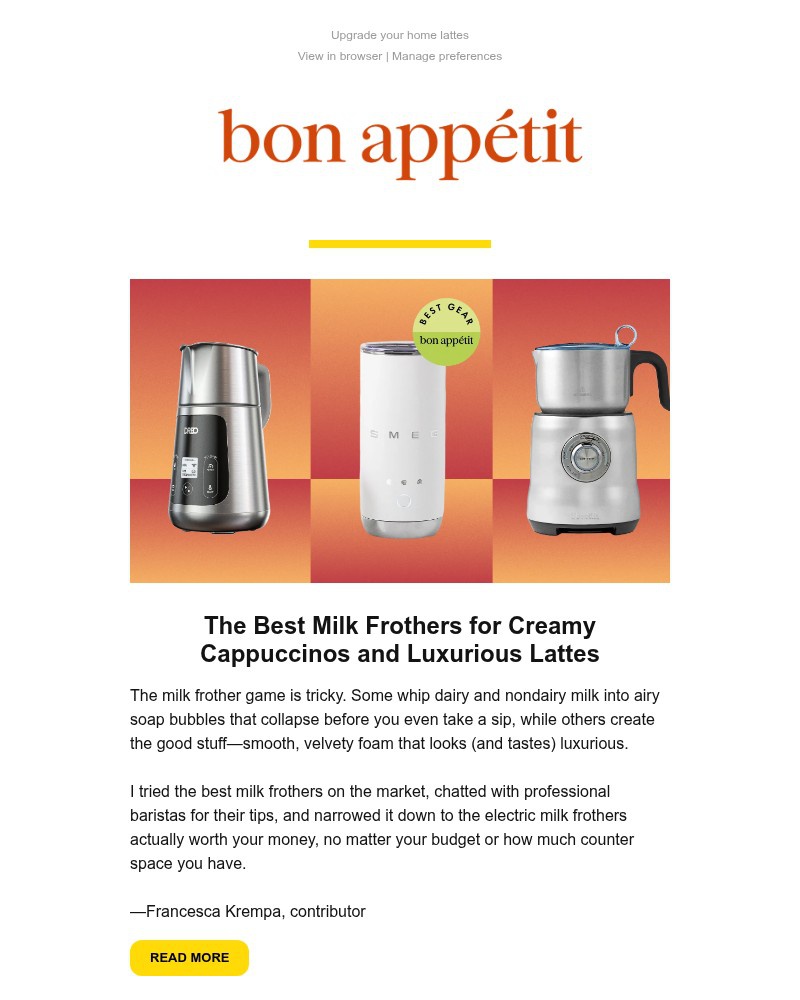 Screenshot of email sent to a Bon Appétit Newsletter subscriber