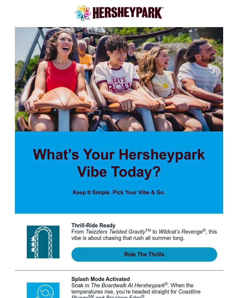Screenshot of email sent to a Hershey Park Newsletter subscriber
