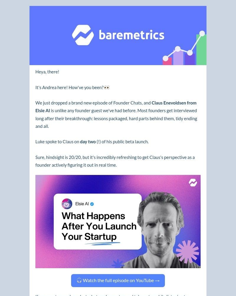 Screenshot of email sent to a Baremetrics Trial user