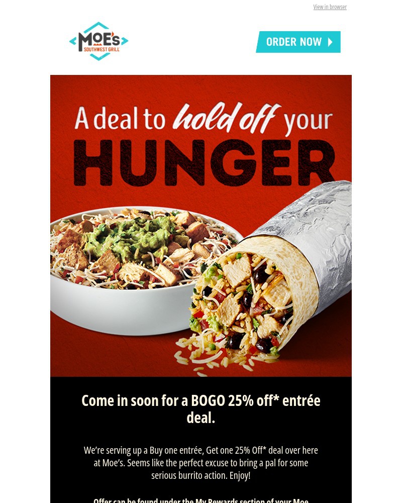 Screenshot of email sent to a Moe’s Southwest Grill Registered user