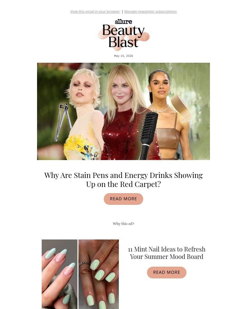 Screenshot of email sent to a allure Newsletter subscriber
