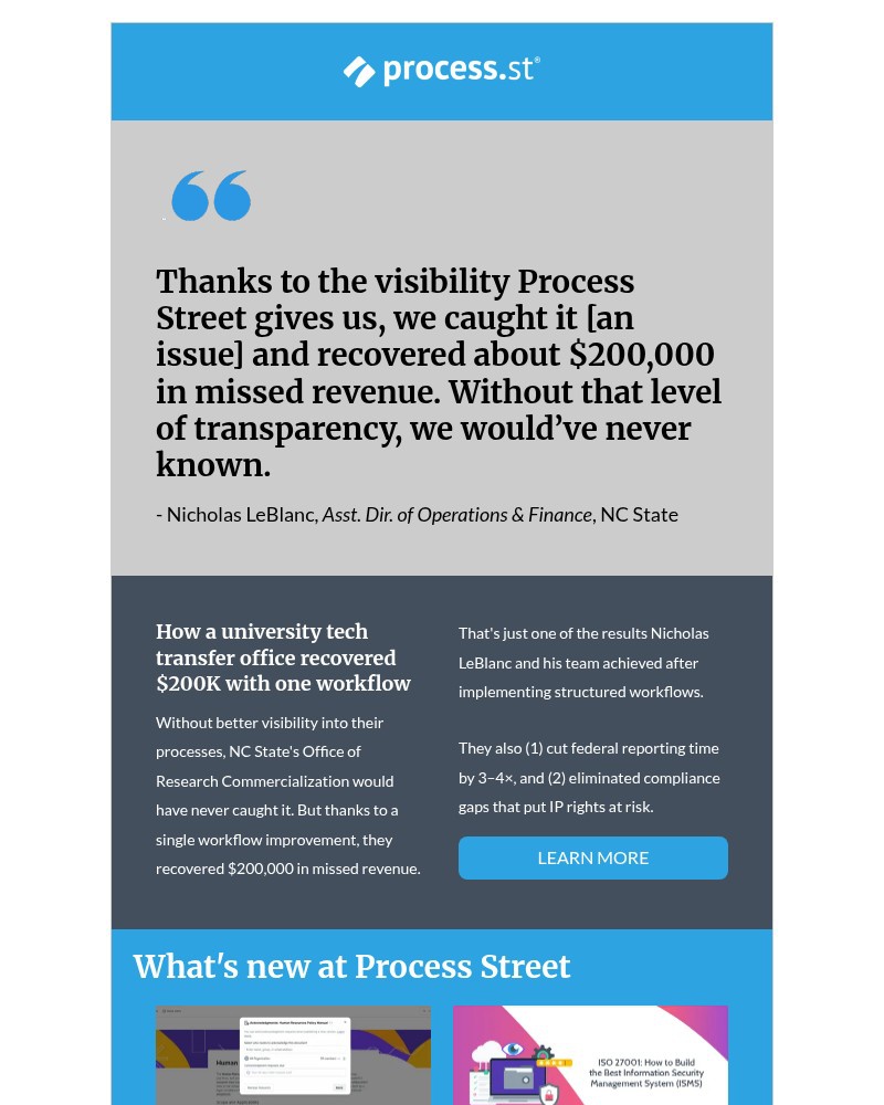 Screenshot of email sent to a Process Street Trial user