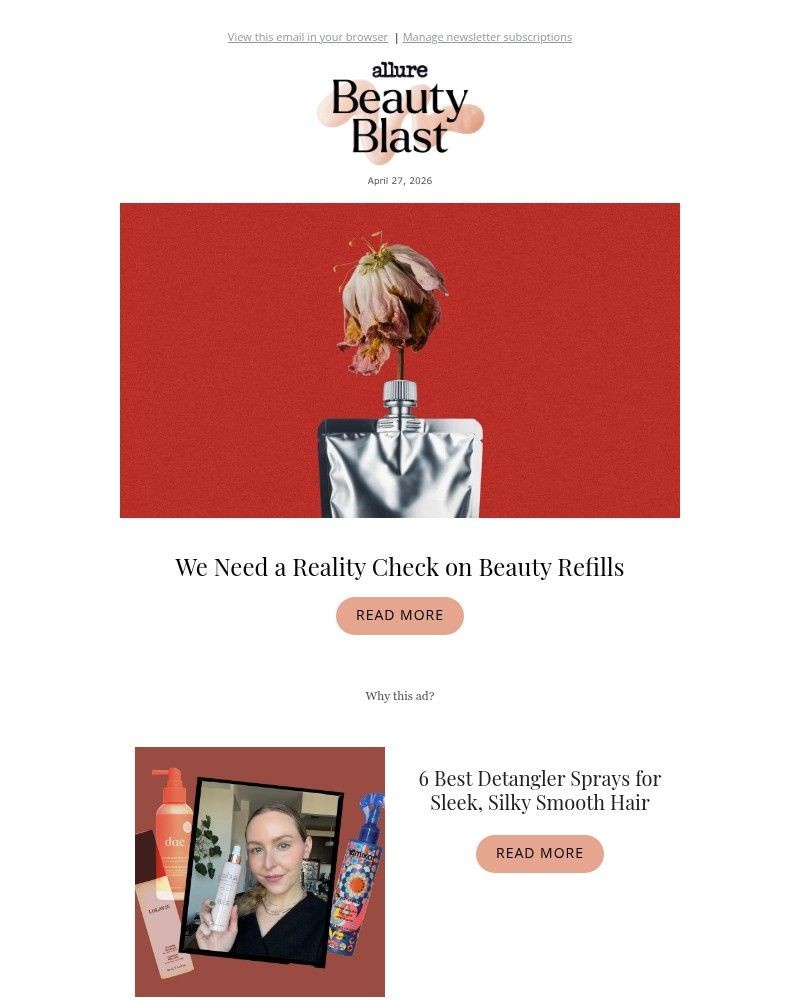 Screenshot of email sent to a allure Newsletter subscriber