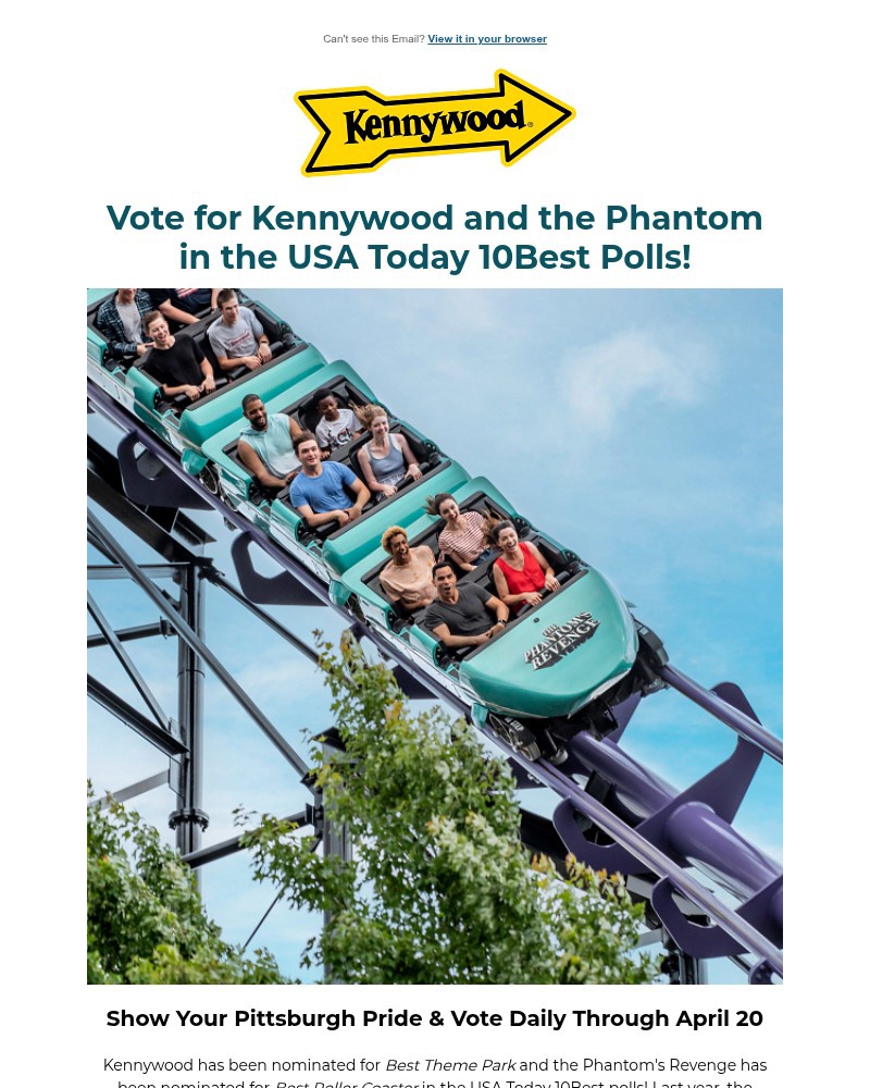 Screenshot of email sent to a Kennywood Newsletter subscriber