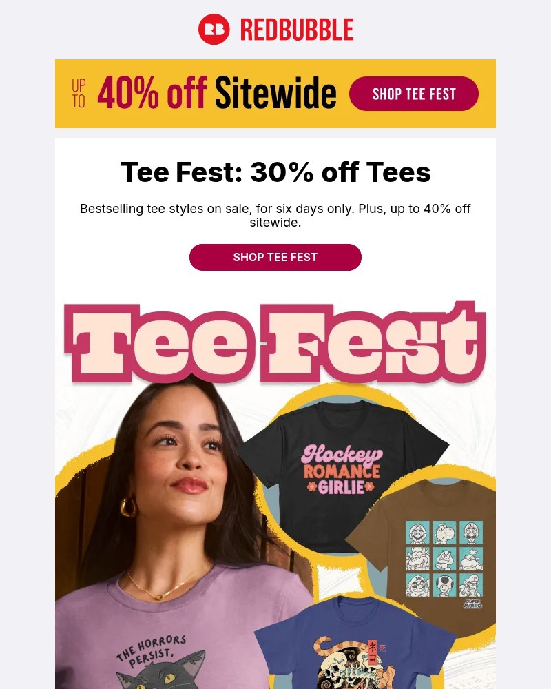 Screenshot of email sent to a Redbubble Newsletter subscriber