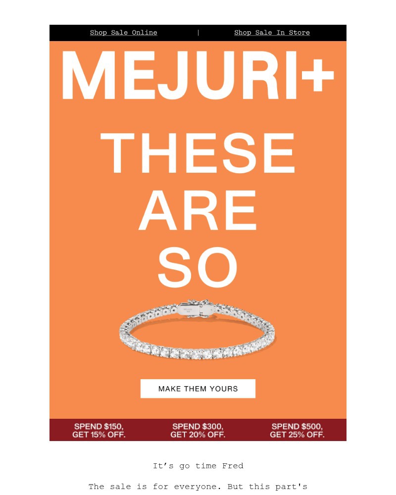 Screenshot of email sent to a Mejuri Registered user