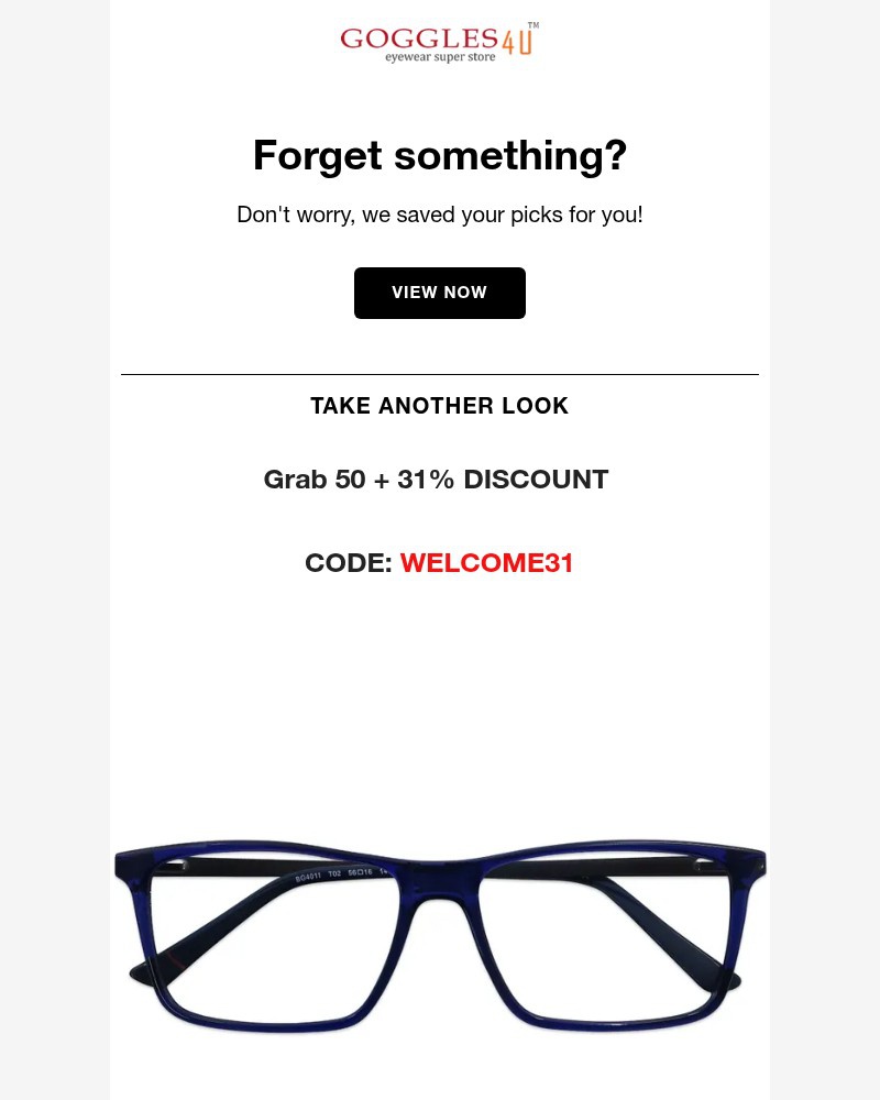 Screenshot of email sent to a Goggles4u Newsletter subscriber