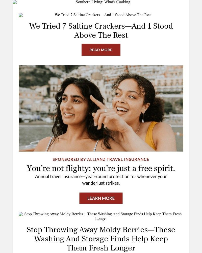 Screenshot of email sent to a Southern Living Newsletter subscriber