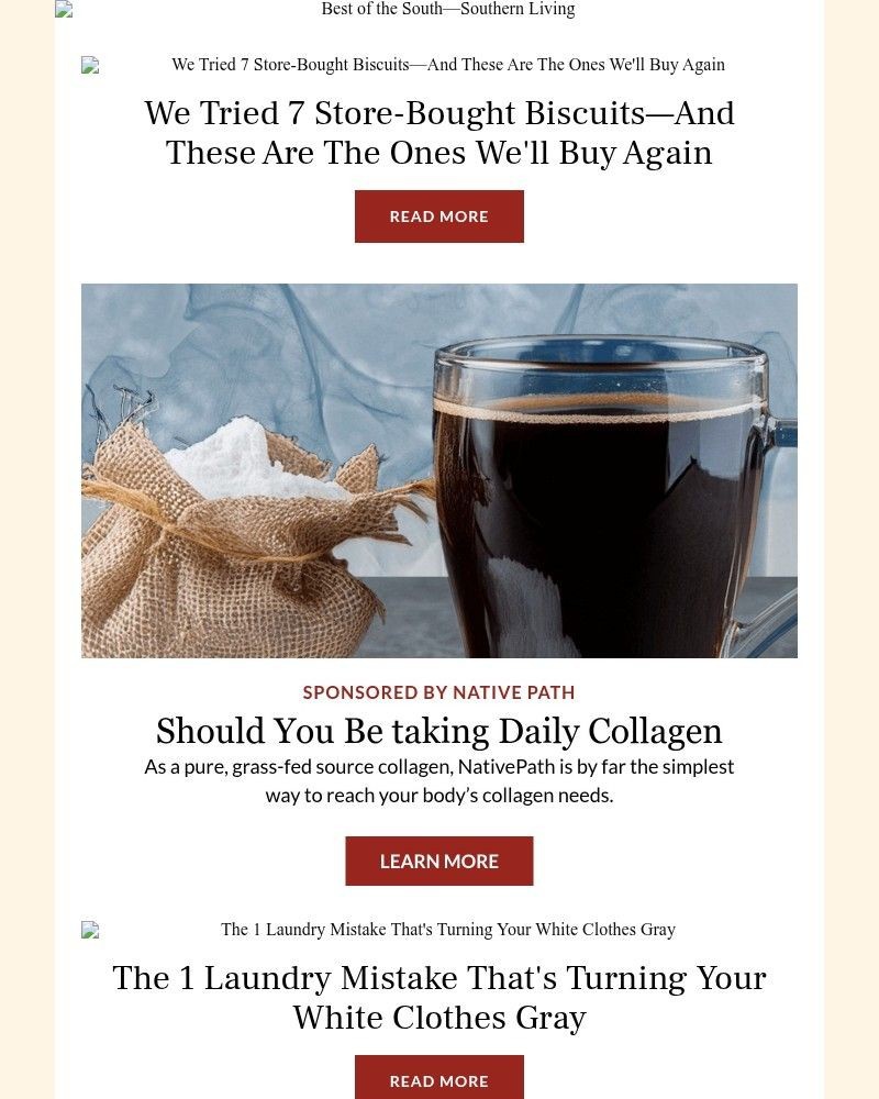Screenshot of email sent to a Southern Living Newsletter subscriber