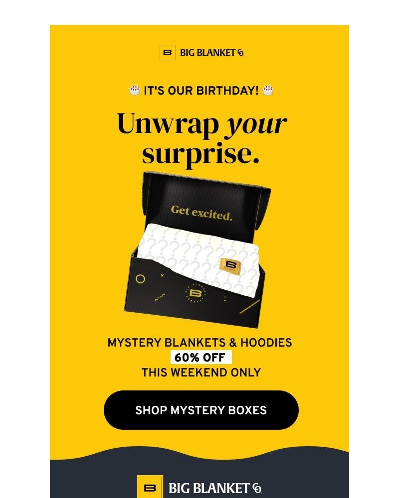 Screenshot of email sent to a Big Blanket Co. Newsletter subscriber