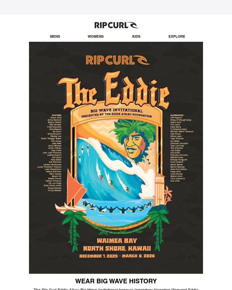 Screenshot of email sent to a Ripcurl Newsletter subscriber