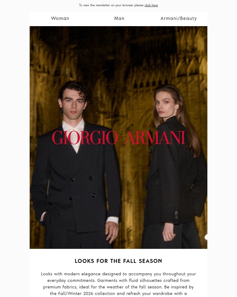 Screenshot of email sent to a Armani Newsletter subscriber
