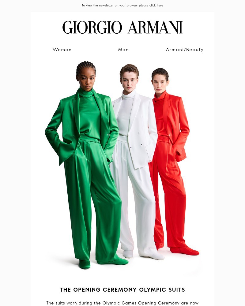 Screenshot of email sent to a Armani Newsletter subscriber