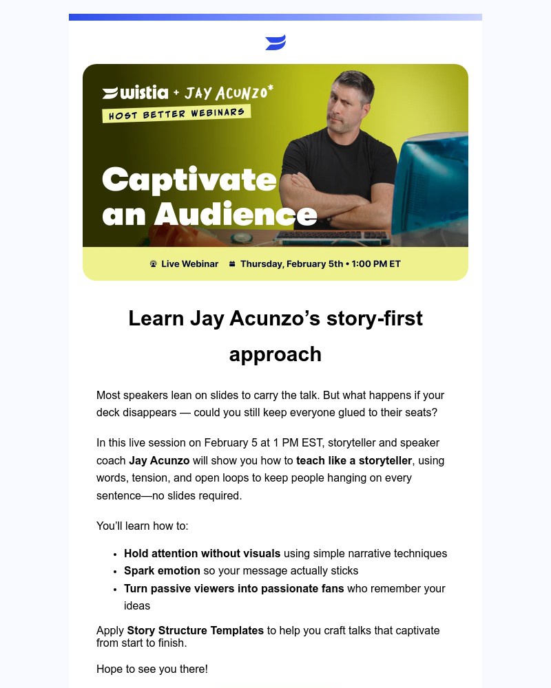 Screenshot of email sent to a Wistia Registered user