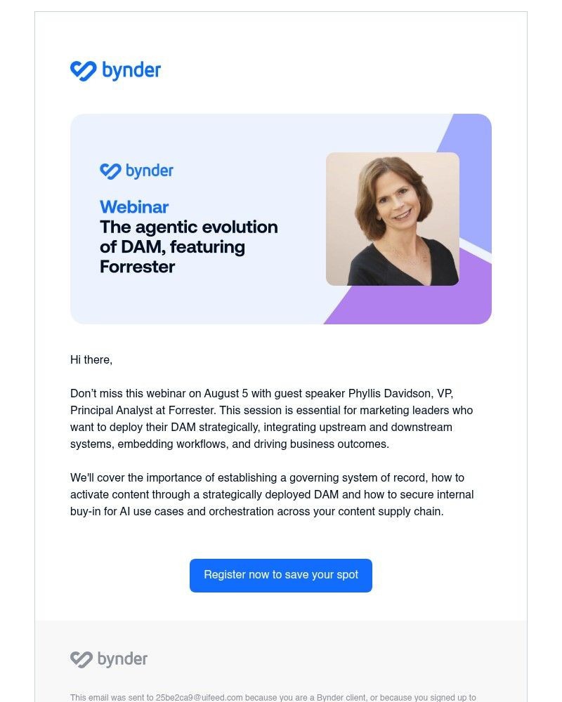 Screenshot of email sent to a Bynder Trial user