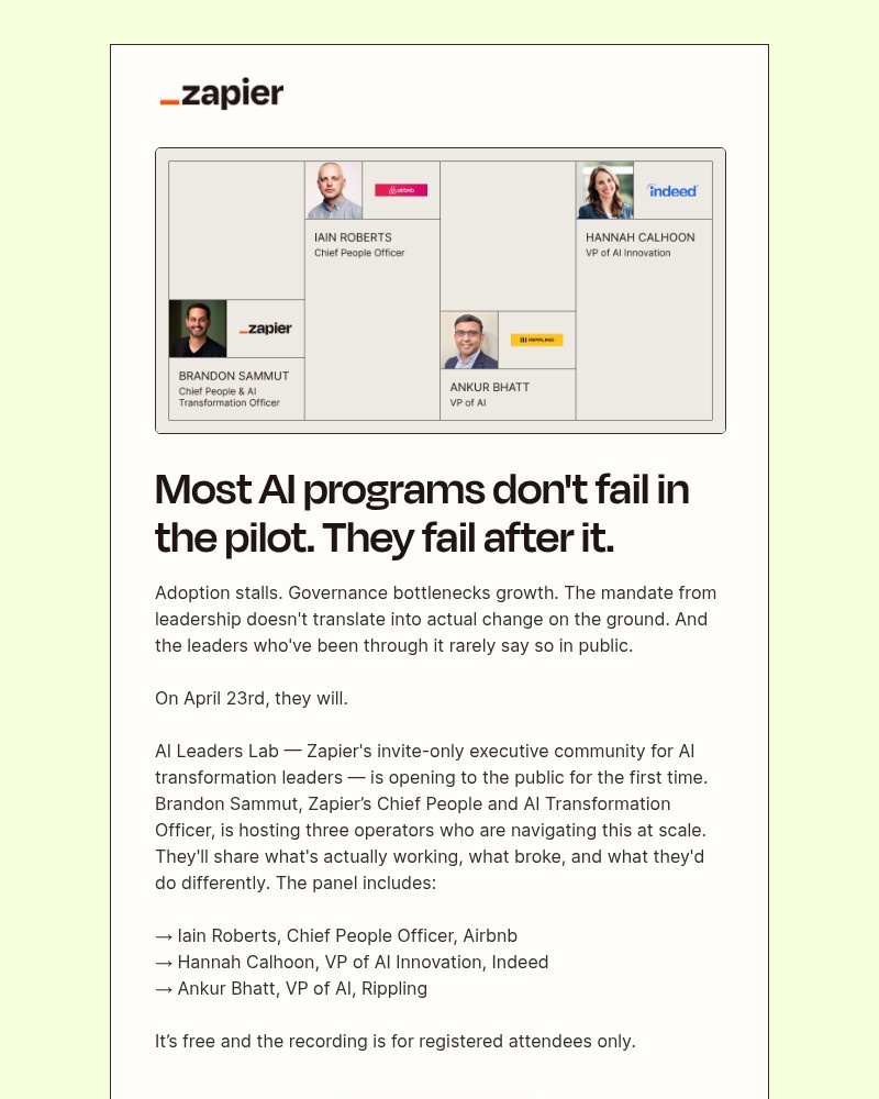 Screenshot of email sent to a Zapier Invited user