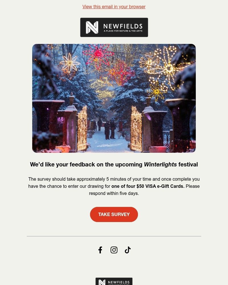Screenshot of email sent to a Newfields Newsletter subscriber