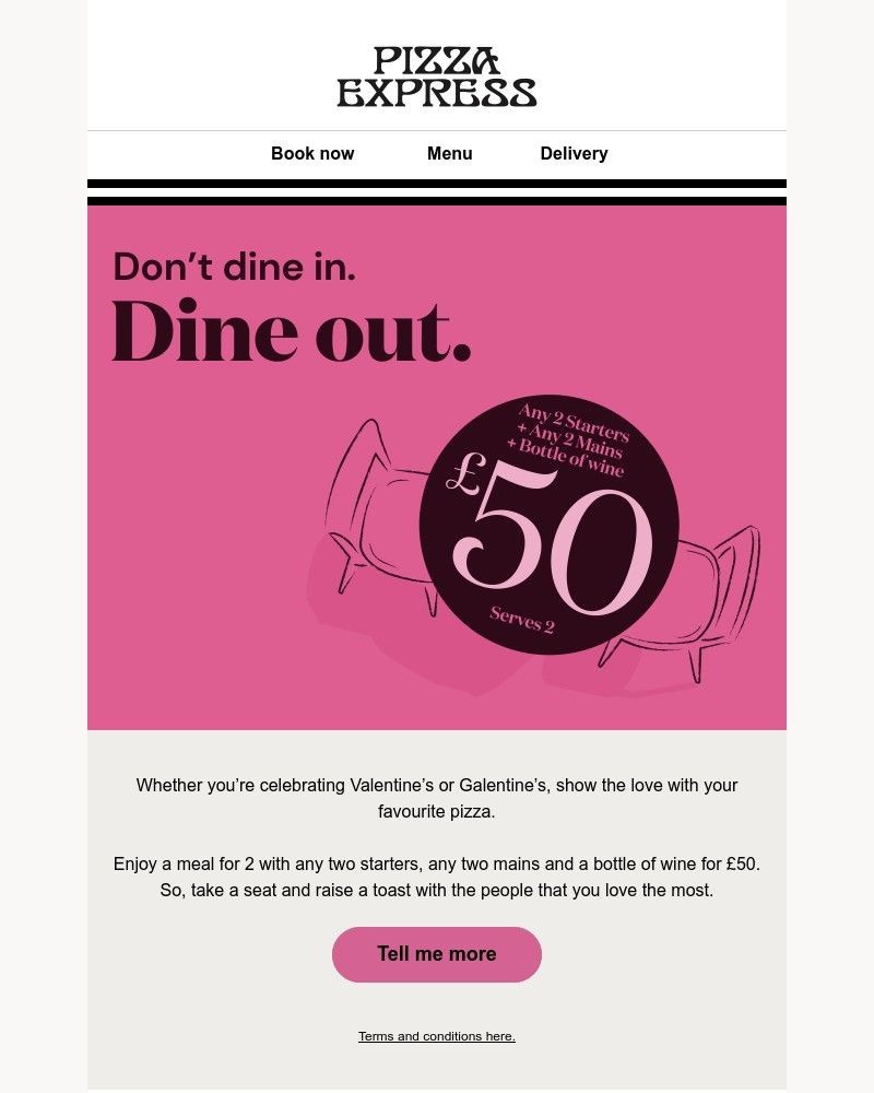 Screenshot of email sent to a Pizza Express Registered user