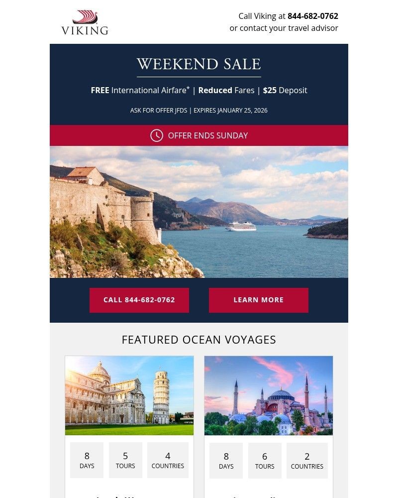 Screenshot of email sent to a Viking Cruises Newsletter subscriber