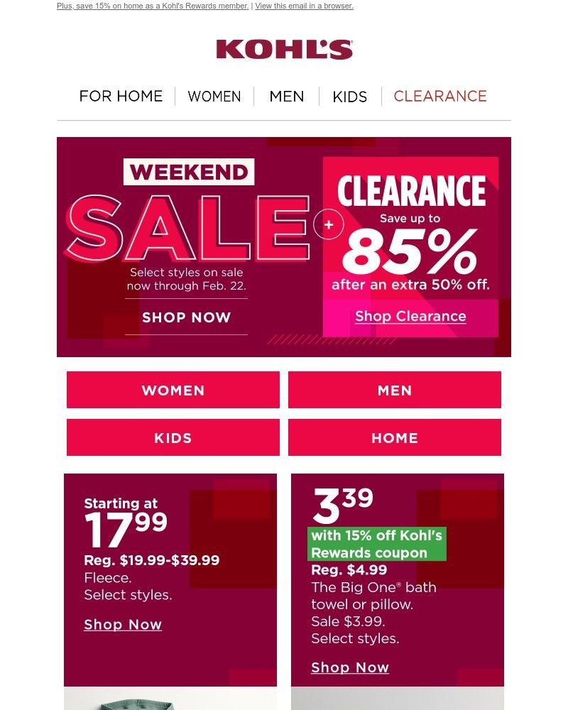 Screenshot of email sent to a Kohls Registered user
