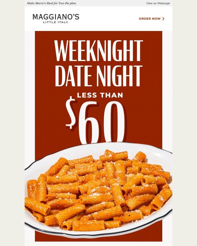 Screenshot of email sent to a Maggiano’s Little Italy Newsletter subscriber