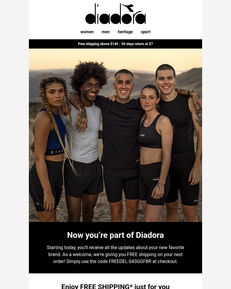 Screenshot of email sent to a Diadora Newsletter subscriber