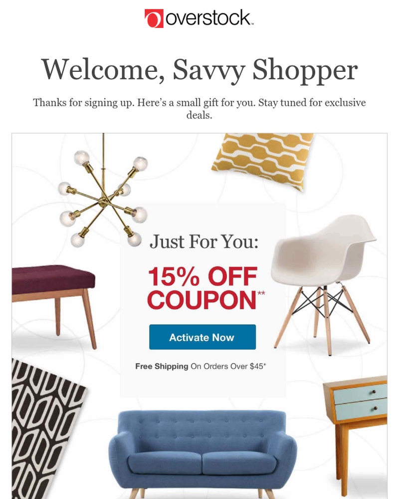 Screenshot of email sent to a Overstock Newsletter subscriber