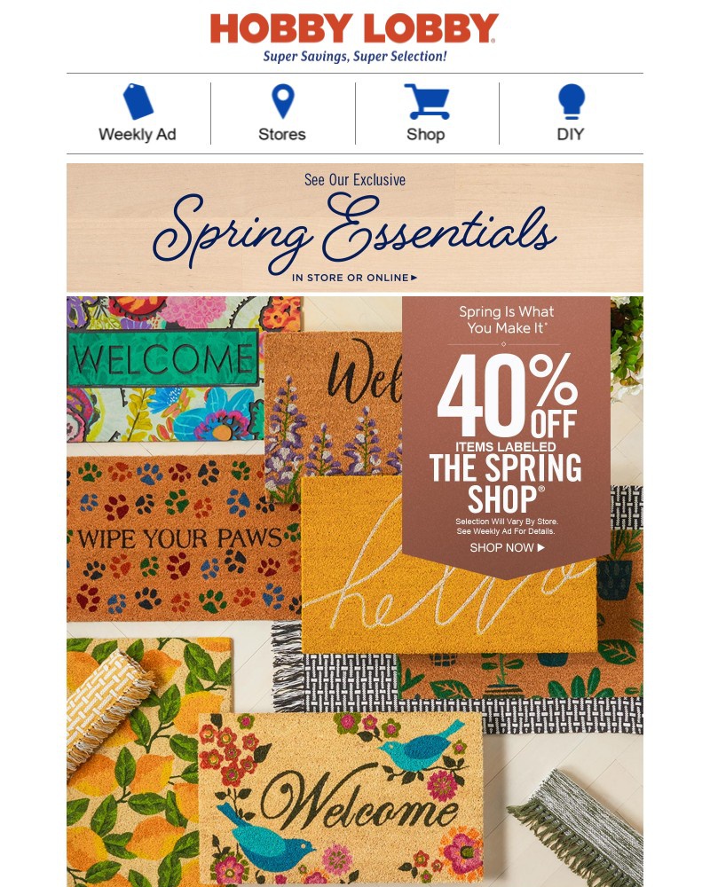 Screenshot of email with subject /media/emails/welcome-40-off-spring-mats-rugs-1456fc-cropped-ae1c679b.jpg