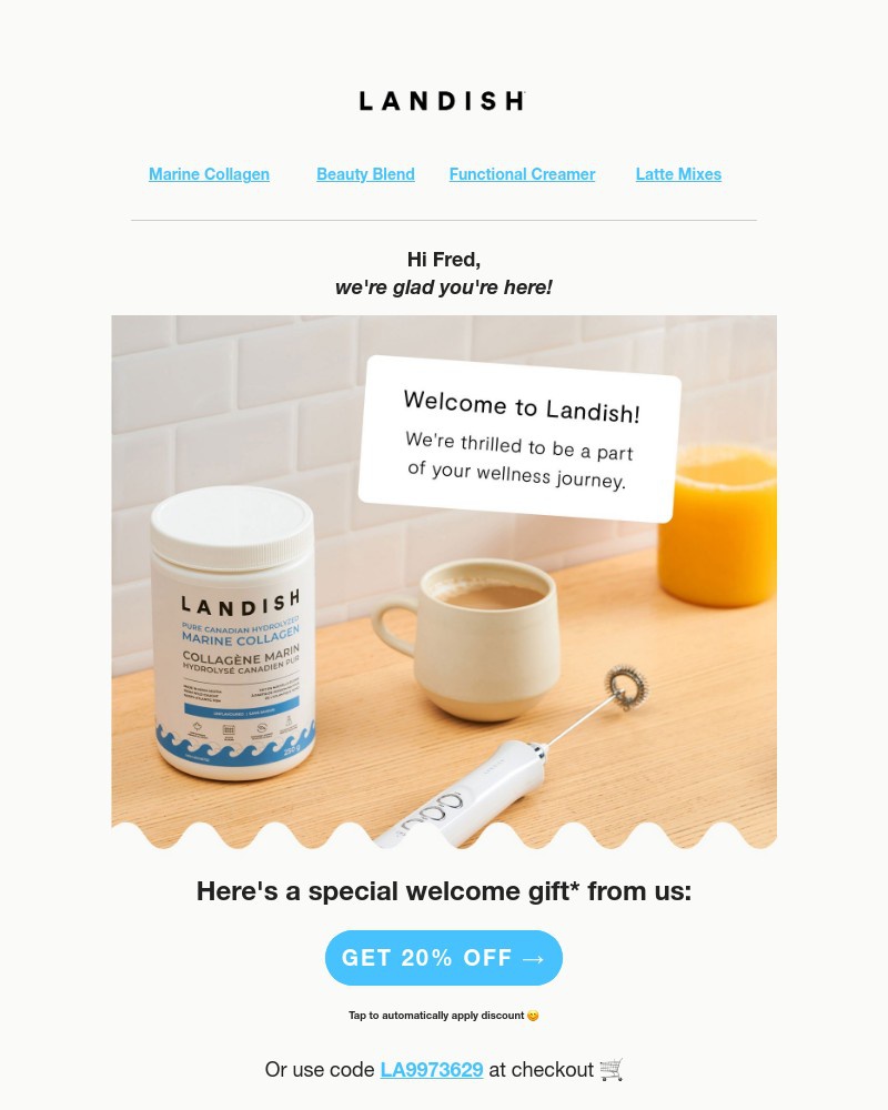 Screenshot of email sent to a Landish Newsletter subscriber