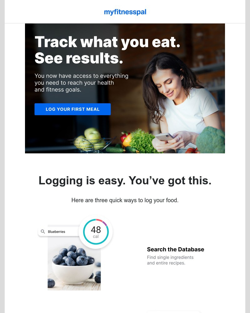 Screenshot of email sent to a MyFitnessPal Registered user