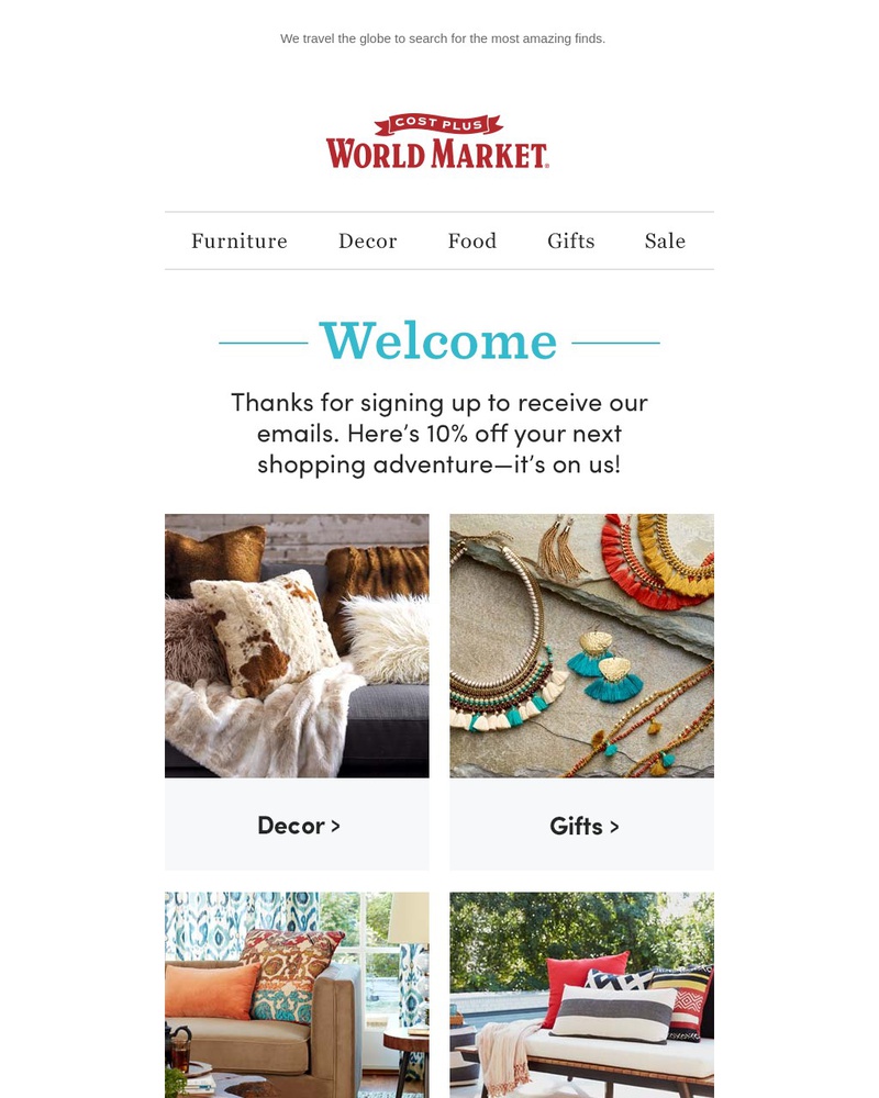 Screenshot of email sent to a World Market Cart abandoner